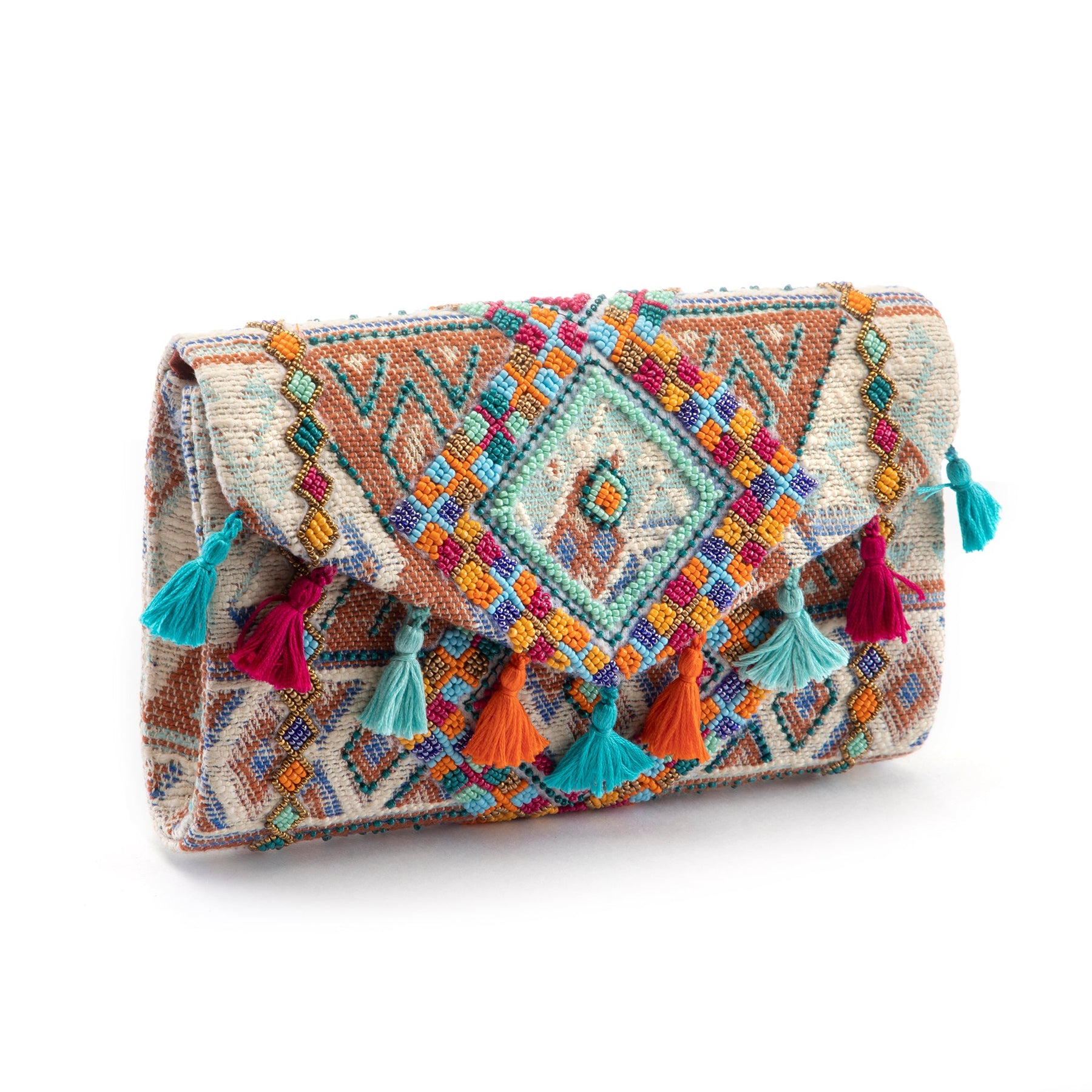 Pallava Clutch - Textured Fringe and Beadwork with Dynamic Design