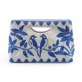 Mewer Clutch Classic Blue-and-White with Beaded Floral and Bird Design