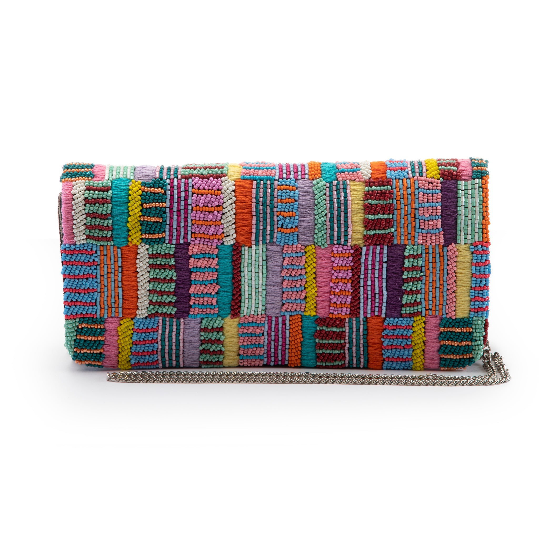 Sikh Clutch - Multi-Colored Stripes with Beads and Woven Raffia