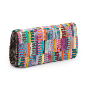 Sikh Clutch - Multi-Colored Stripes with Beads and Woven Raffia