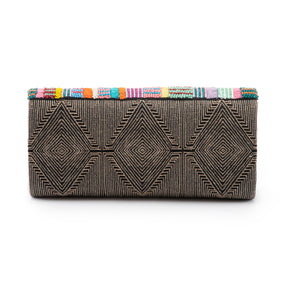 Sikh Clutch - Multi-Colored Stripes with Beads and Woven Raffia