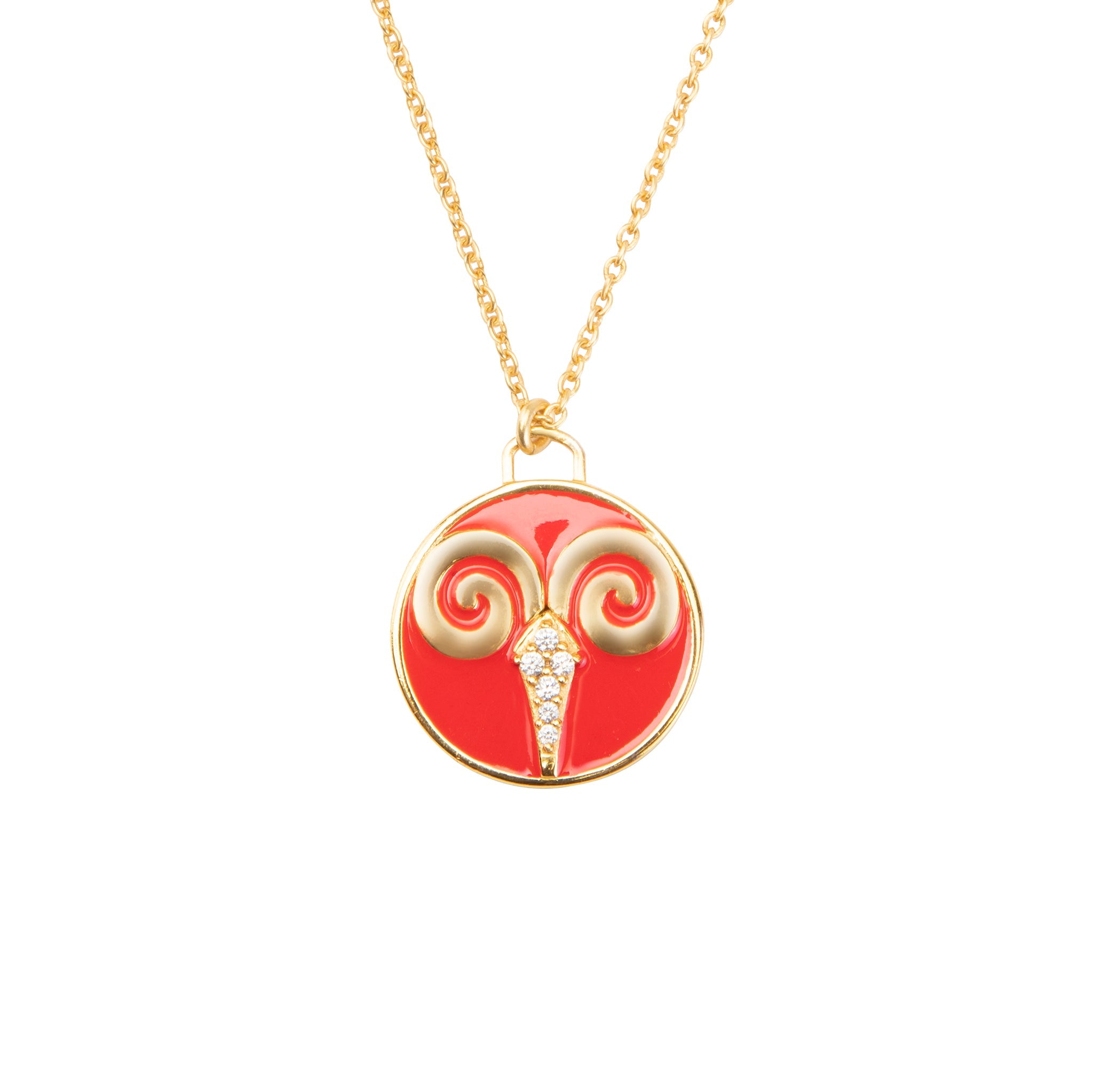 Celestial Aries Necklace – Gold Ram with Dazzling Orange Enamel