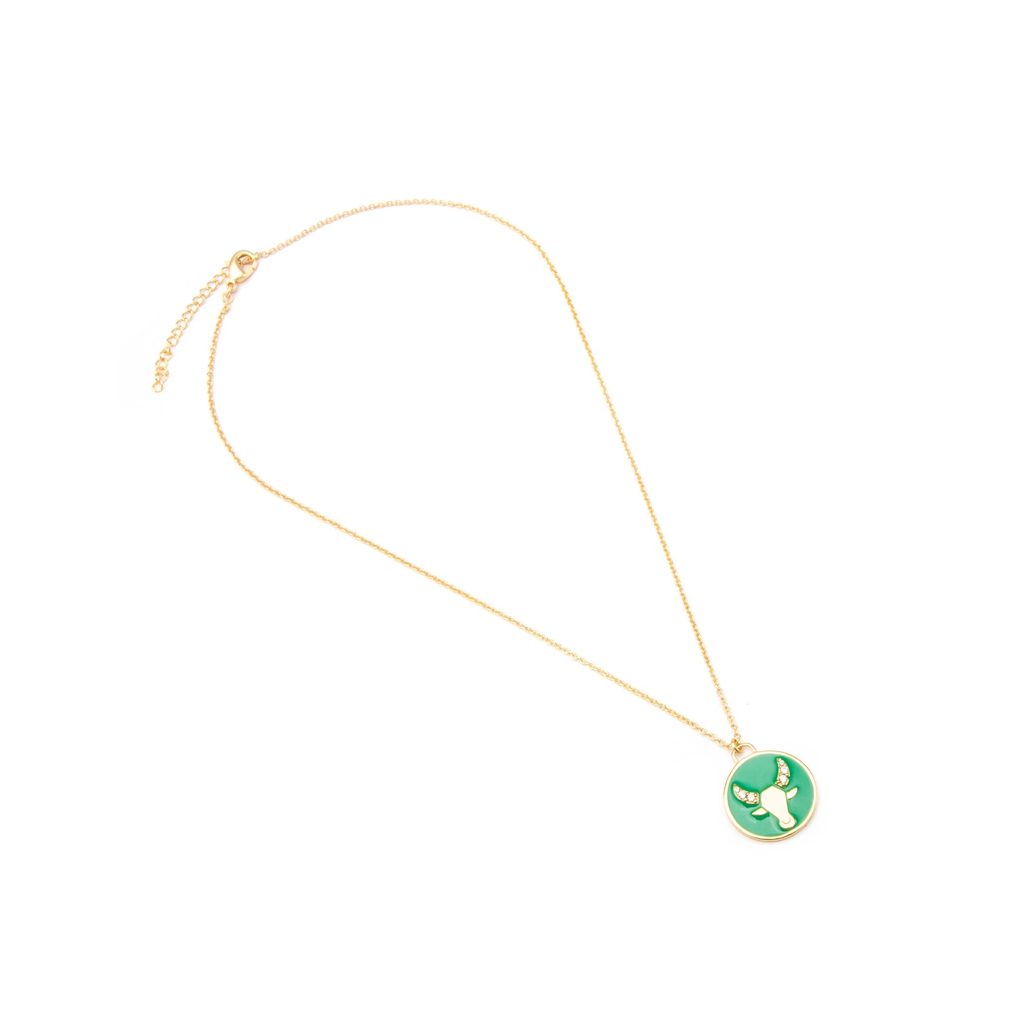 Celestial Taurus Necklace – Gold Bull with Emerald Enamel Brilliance