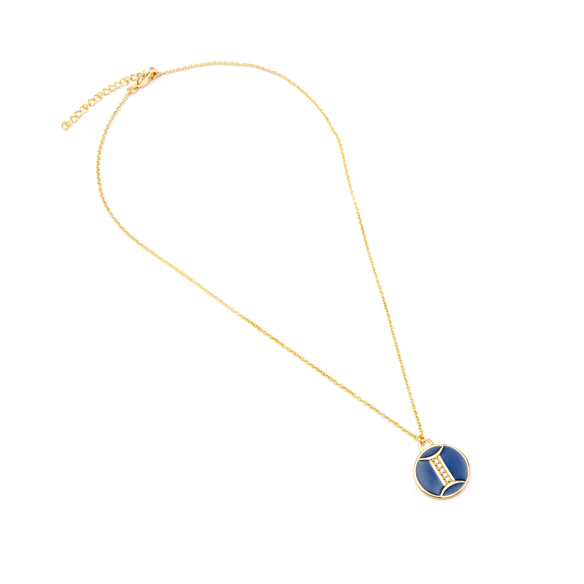 Celestial Gemini Twins Necklace – Gold and Blue Enamel Elegance