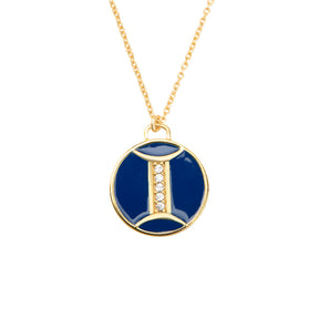 Celestial Gemini Twins Necklace – Gold and Blue Enamel Elegance