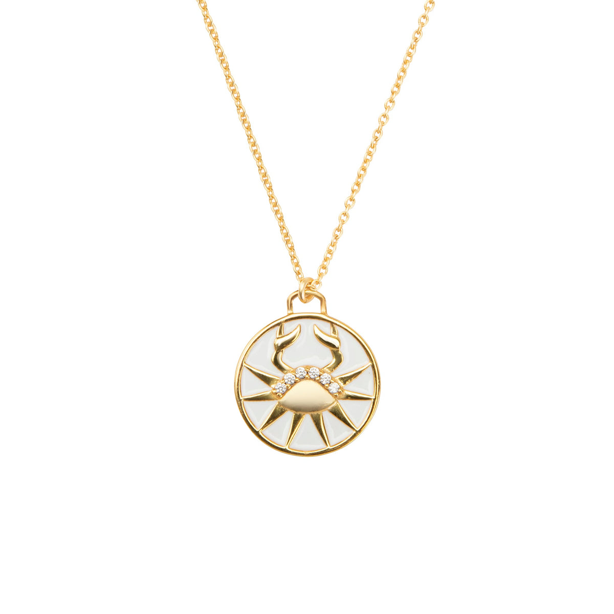 Celestial Cancer Necklace – Gold Crab with Ivory Enamel