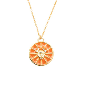 Celestial Leo Necklace – Gold Lion with Dazzling Orange Enamel