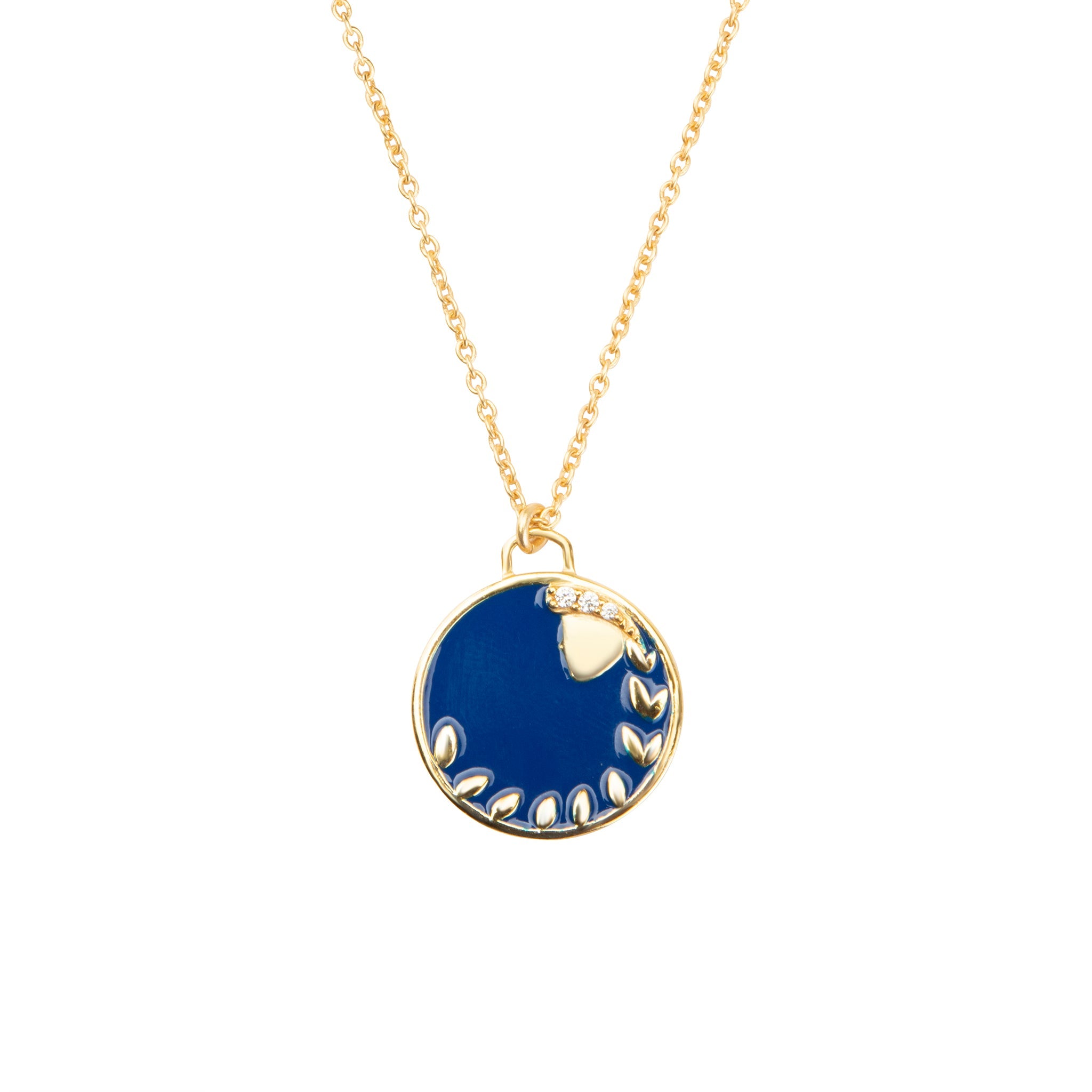 Celestial Virgo Necklace – Gold Virgin Symbol with Blue Enamel