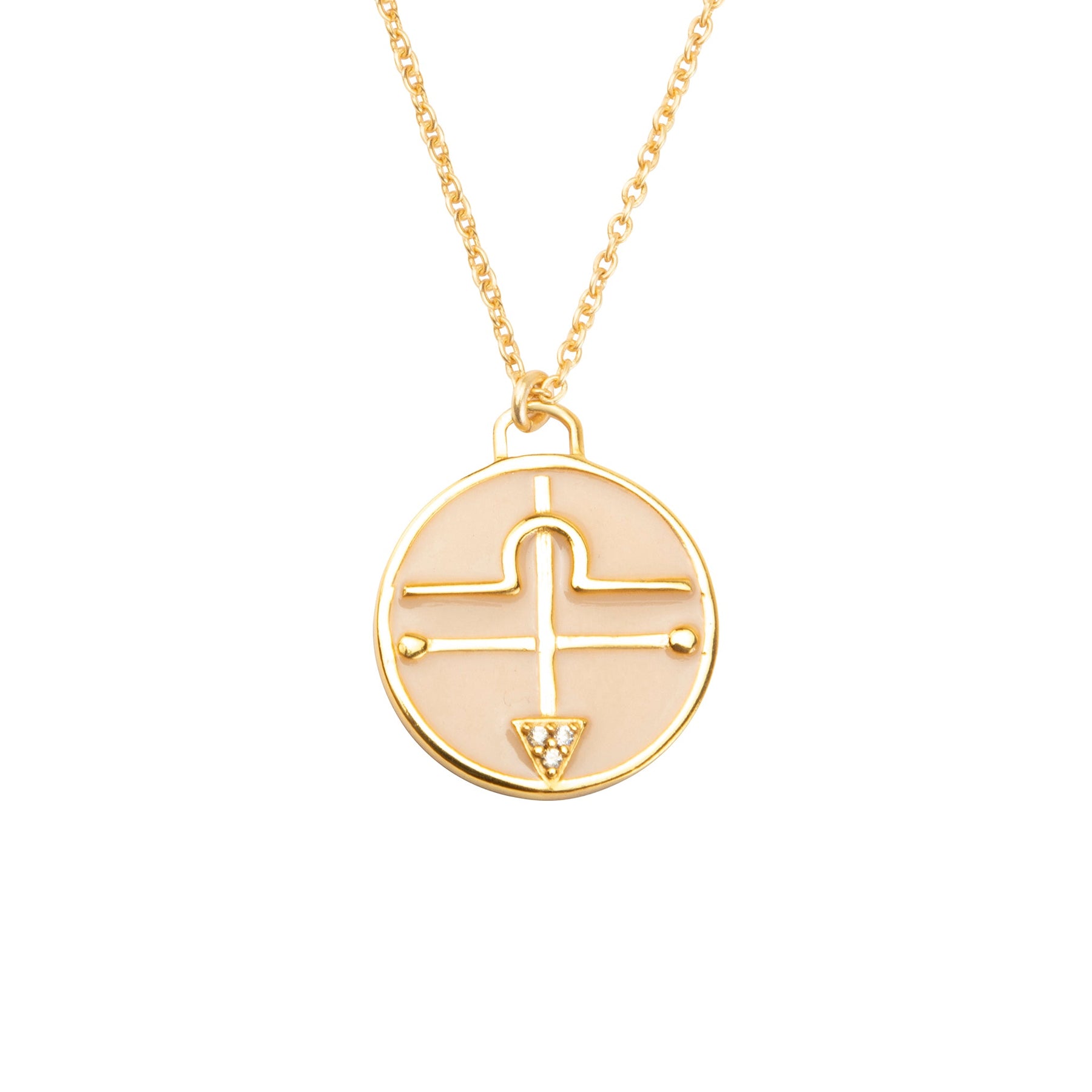 Celestial Libra Necklace – Gold Balance Symbol with Peach Enamel