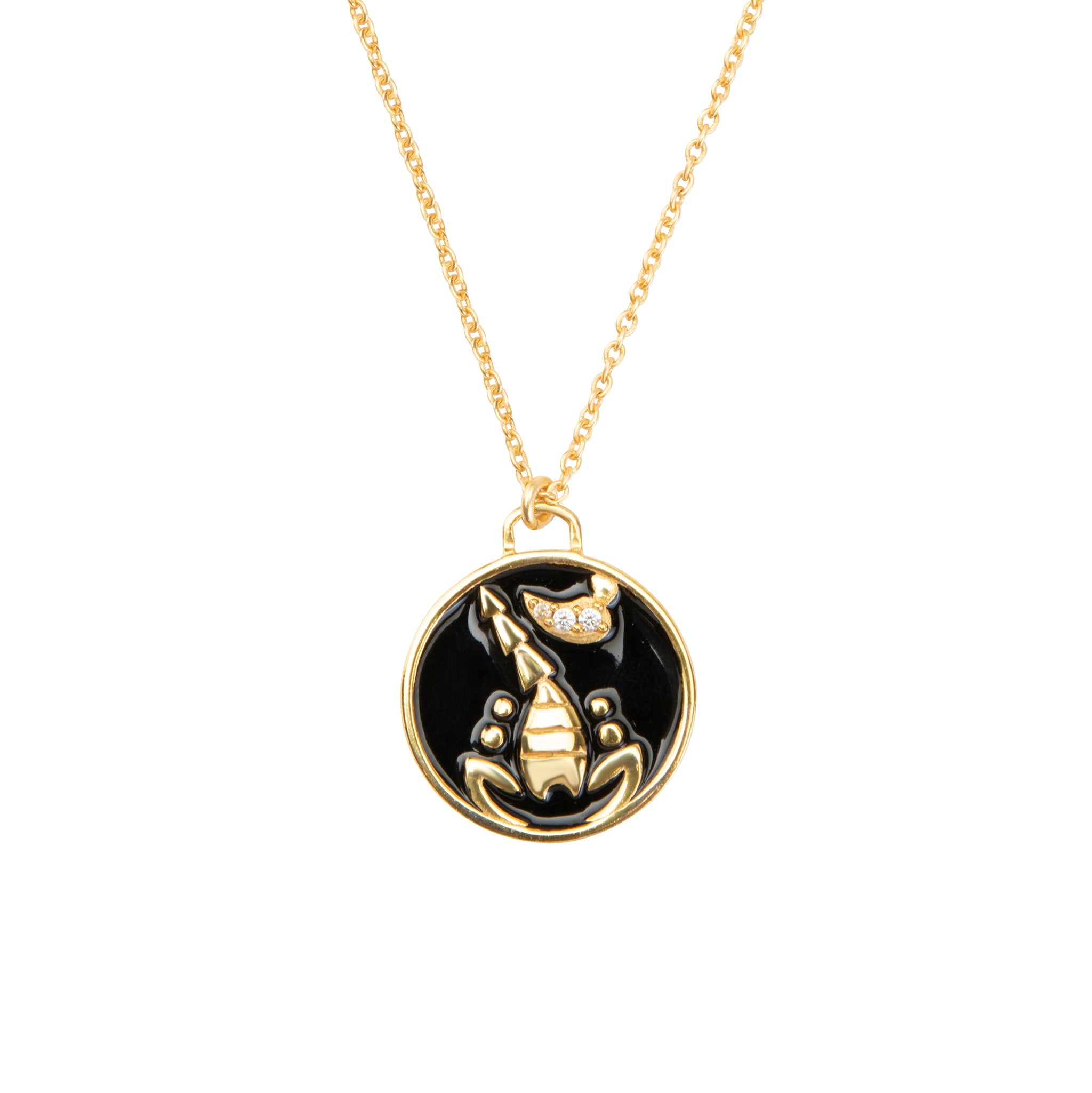 Celestial Scorpio Necklace – Gold Scorpion with Black Enamel Sparkle