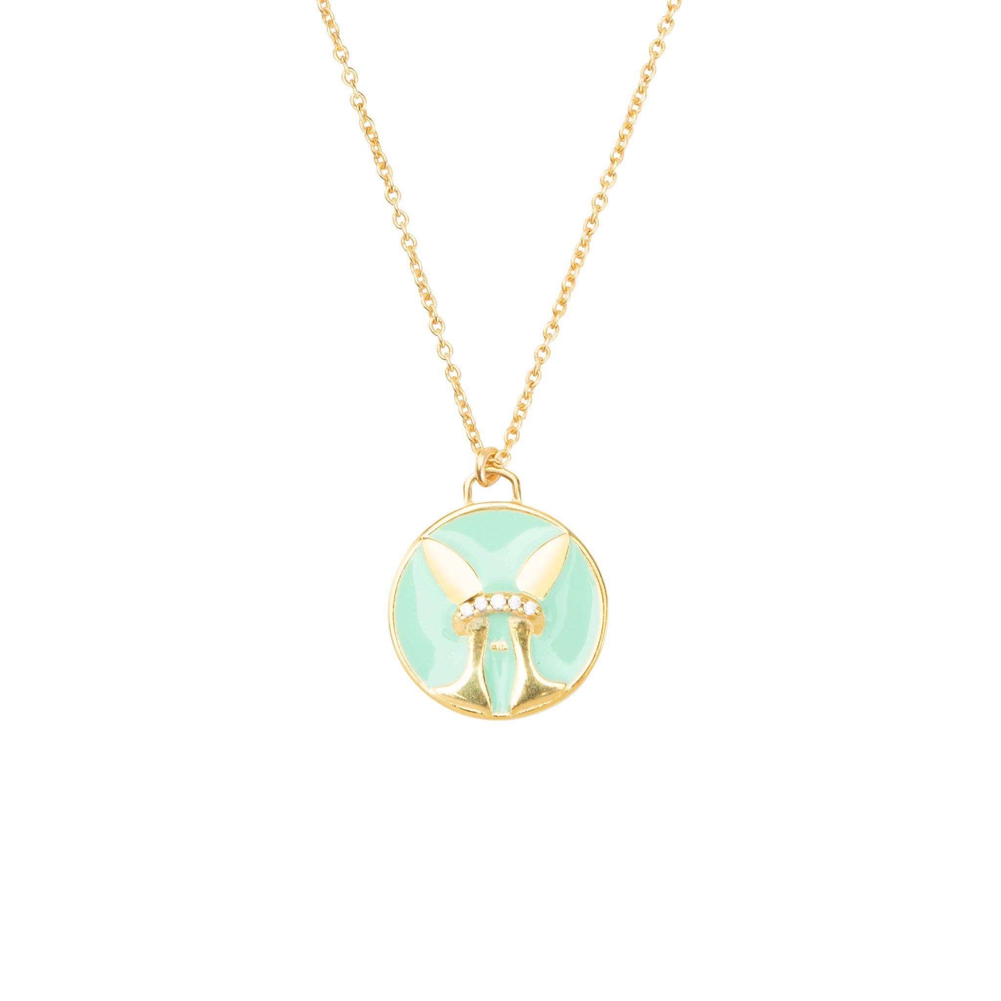 Celestial Pisces Necklace – Gold Fish with Seafoam Green Enamel