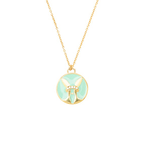 Celestial Pisces Necklace – Gold Fish with Seafoam Green Enamel