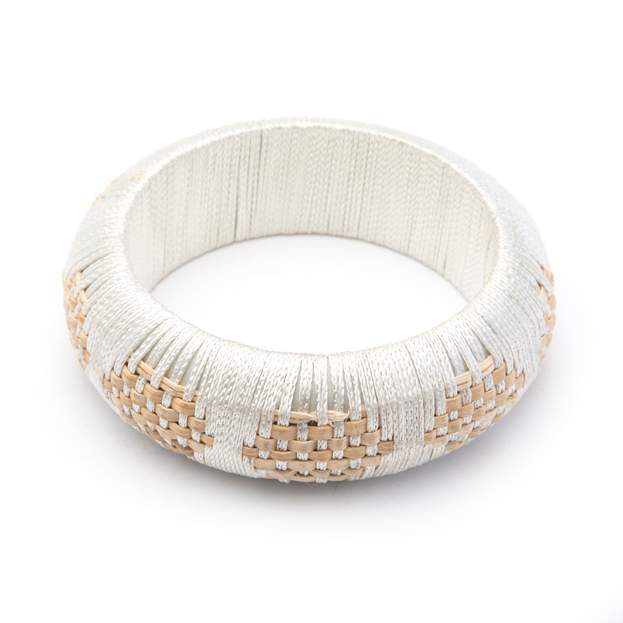 Anaisha Hand-Woven Bangle Elegant Cotton Cord with Natural Rattan