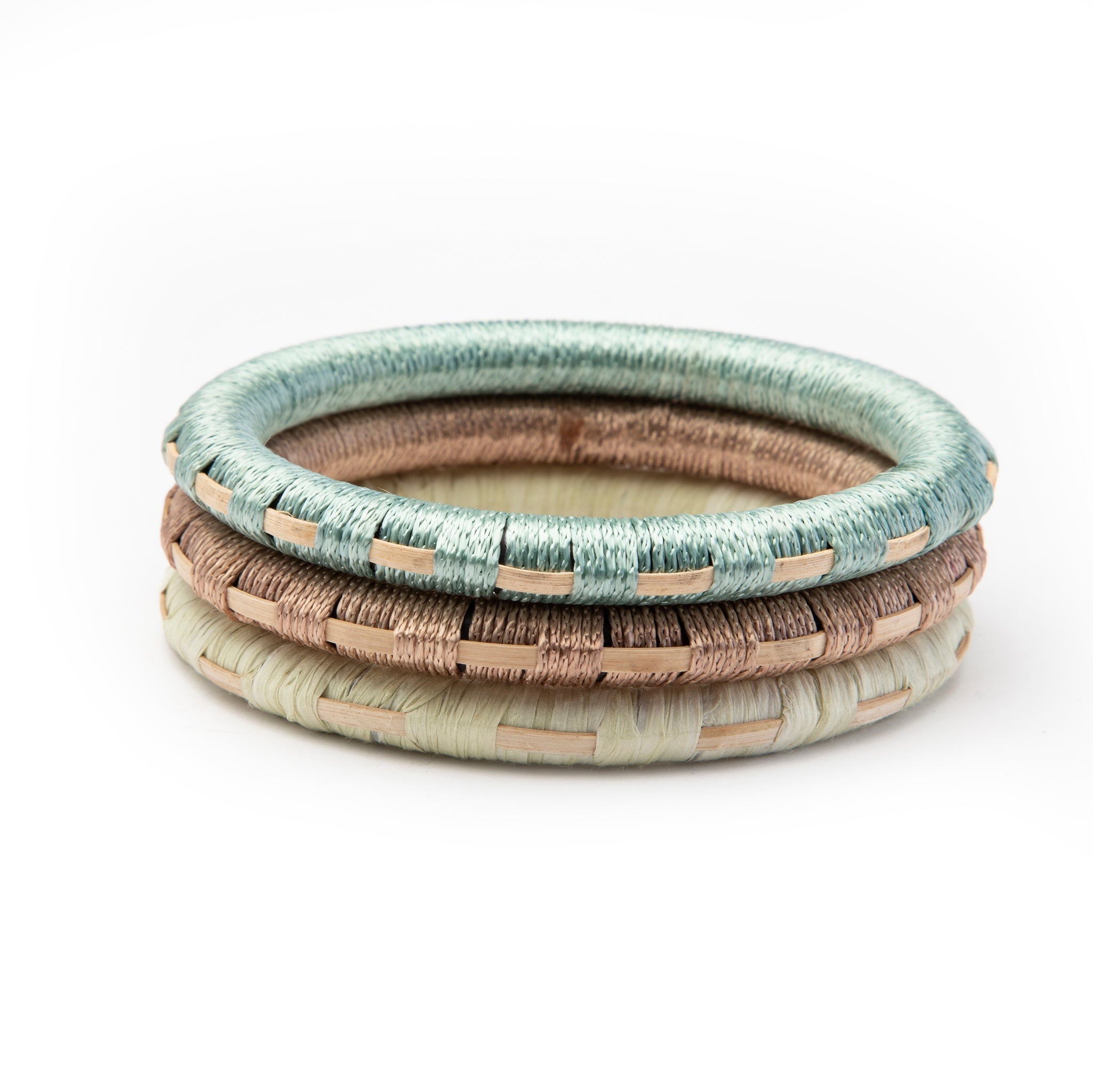 Beth Bangle Set - Nature-Inspired Hues with Hand-Woven Cotton and Rattan