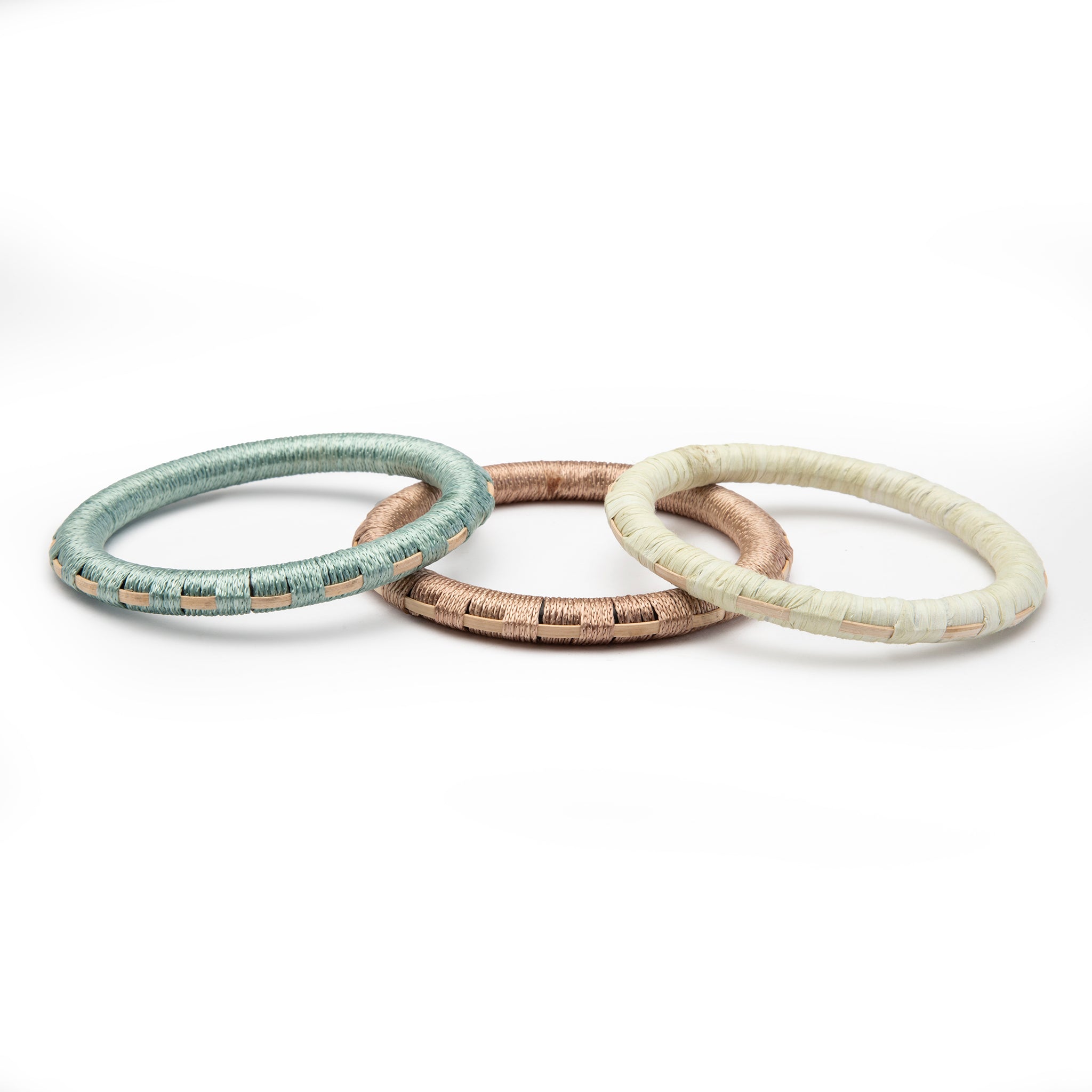 Beth Bangle Set - Nature-Inspired Hues with Hand-Woven Cotton and Rattan