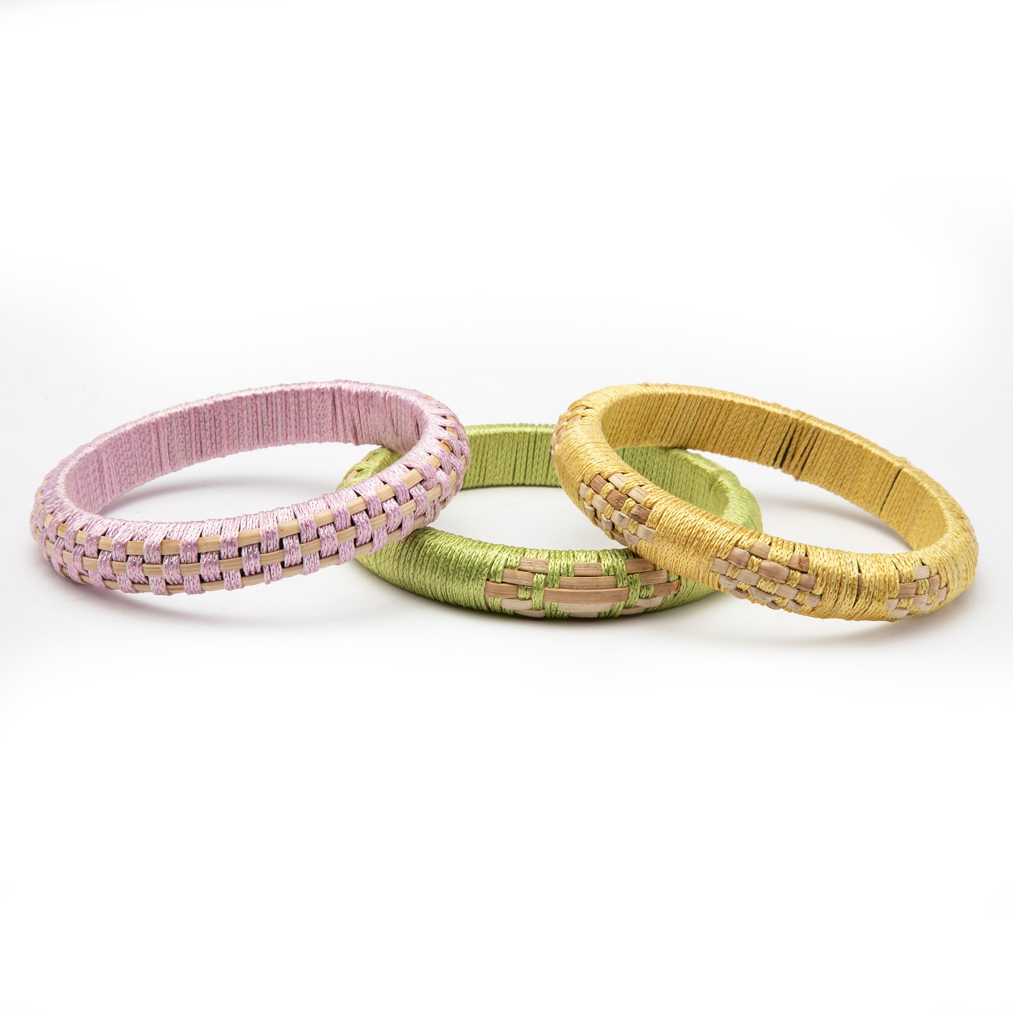 Kakoli Bangle Set - Vibrant Pastel Trio Hand-Woven with Cotton and Rattan