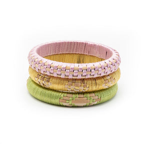 Kakoli Bangle Set - Vibrant Pastel Trio Hand-Woven with Cotton and Rattan