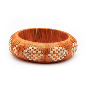 Lalika Hand-Woven Bangle - Vibrant Orange Cotton with Natural Rattan Contrast