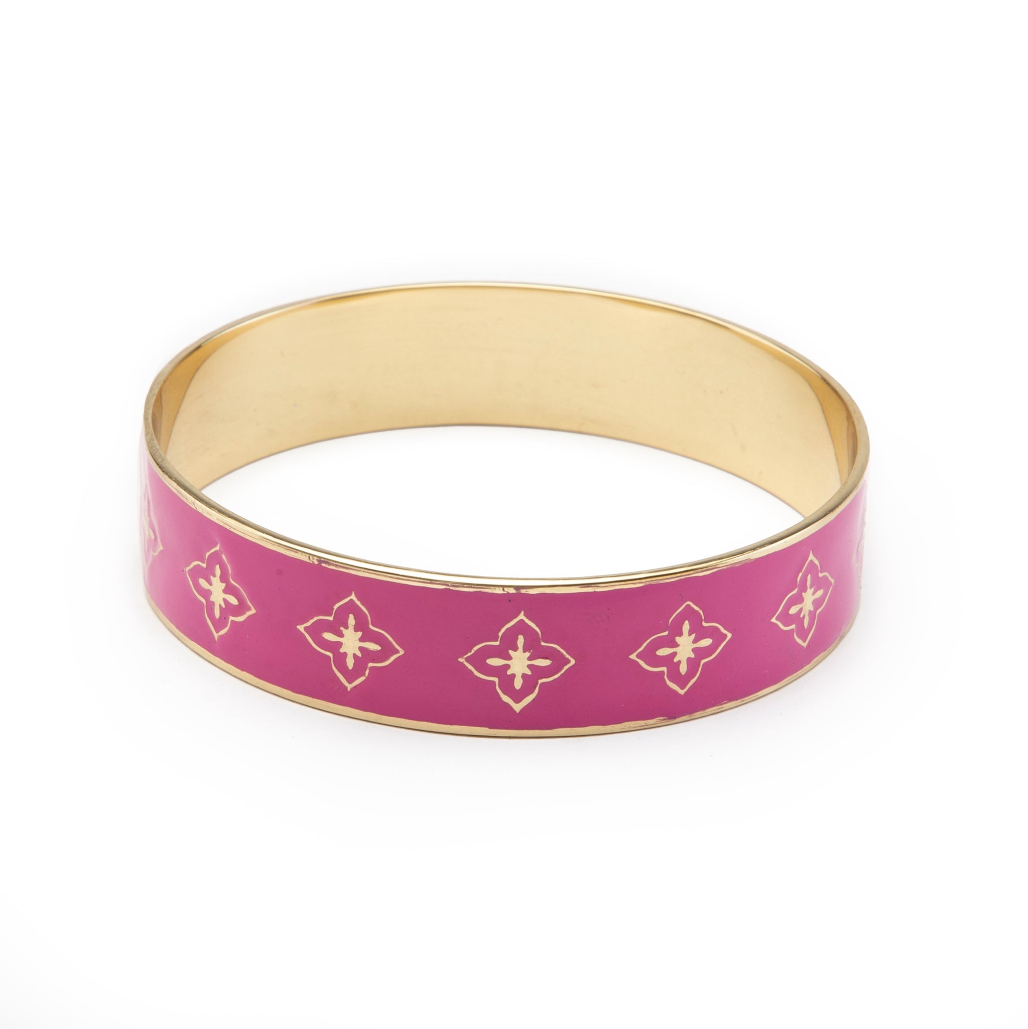 Floral Enamel Bangle - Bright Yellow, Pink, Purple with Polished Brass