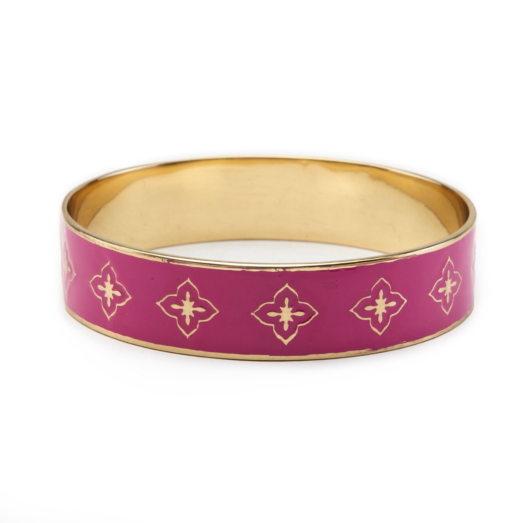 Floral Enamel Bangle - Bright Yellow, Pink, Purple with Polished Brass